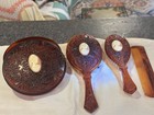 Vintage Avon Lucite Vanity Set  4 Pc Cameo Hair Brush  Mirror  Comb   Powder Box