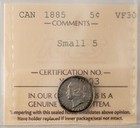Canada  Victoria 1885 Silver Small 5 5 Cents Iccs Vf 30 Small 5 Km-2