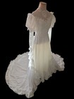 Vintage 70s 80 s Union Made Sz 7 8  Satin   Lace Wedding Gown