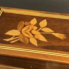 Vtg Wood Floral Inlay Box Jewelry Dresser Box Sewing Keepsake W  Lock   Key 9 5 