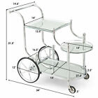 Serving Cart Kitchen Bar Wine Tea Cart Glass Shelves   Metal Frame With Wheels