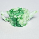 Vintage Green White Swirl Jade Jadeite Small Teapot Bamboo Carved Handle Lid