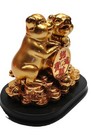 Golden Feng Shui Lucky Pig Statue     Double Pigs Holding Wealth Coin