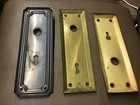 Mix Lot Of 3 Antique 1910s Cast Bronze Brass Door Knob Back Plates Skeleton Key