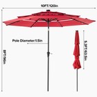 10 Ft 3-layer Solar Patio Umbrella 32 Led Lights Market Umbrella With Adjustable