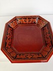  Vintage Octangular Ox Blood Red   Black Korean Lacquerwood Tray 8in