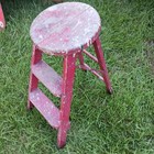 Antique Small Wooden 2 Step Folding Stool Ladder Round Top Great Paint Patina