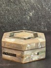 Beautiful Inlaid Mother Of Pearl Abalone Hinged Red Velvet Trinket Box