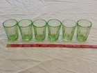 Vintage Uranium Shot Glass Set Of 6     Ribbed Green Depression Glass     Glows 