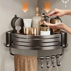 Corner Shower Shelf Suction Cup No Drill Bathroom Storage Rack With Hooks Holder