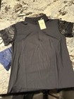 Bnwt Halter Ego Tara Short Sleeve Show Shirts  Lace Sleeves Size Xl Navy   Black