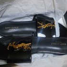 Saint Laurent Black Patent Leather Ysl Logo Slide Sandals Eu 39 Us 8 5