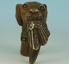 Old Antique Bronze Statue Dog Bird Cane Walking Stick Head Handle Accessorie