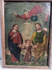 19th Century Retablo Religious Art Mexican Oil On Tin Painting Holy Family 15x11