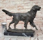 Antique Style Bronze Hunting Dog Sculpture Signed Barye Lost Wax Method Figurine