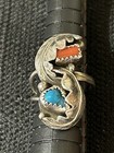 Vntg Native American Navajo Turquoise   Coral Sterling Artisan Signed Ring Sz 6