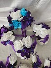 Wedding Bouquet Package  Turquoise  Purple  White  Flower Set 12 Pieces