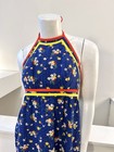 1970s Vintage Floral Halter Maxi Dress With Multicolor Outline Trim