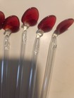 Set Of 10 Vtg 1960s Red   Clear Hand Blown Glass Swizzle Sticks Spoons Straws