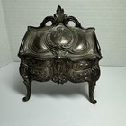 Vintage Art Nouveau Victorian Jewelry Box Casket Red Lining Nice Old Patina