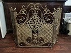 Vintage 3 Panel Fireplace Screen Cast Iron Aged Bronze Patina Scrolling