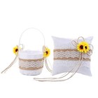 Sunflower Decor Burlap Lace Ring Bearer Pillow And Wedding Flower Girl Basket   