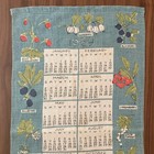 Vtg Vera Neumann Linen Calendar Tea Towel 1969 Blue With Wild Berries Lady Bug