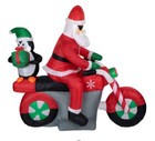 5  Inflatable Lighted Santa And Penguin On Motorcycle Outdoor Christmas Decor