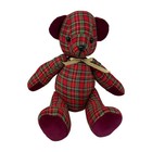 Handcrafted Tartan Plaid Stuffed Teddy Bear Holiday Red Green Accents Golden Bow