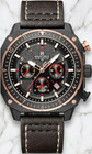 Men s Sporty Watch Brown Leather Big Face Military Wristwatch Black Dial