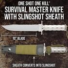 Survival Master Knife With Slingshot Sheath   Integrated Compass   Survival Kit