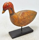 Vintage Wooden Bird Figurine Original Old Hand Carved Painted