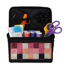 Sewing Kit Organizer Box  Checkered Pink Print - Supplies Storage Basket For    