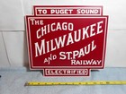 Vintage 11 X 11 In Chicago Milwaukee   St  Paul Railroad Train  Adv  Sign  -943b