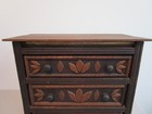 Antique Folk Art Wooden Miniature Chest Of Drawers With Applied Wood Leaf Motifs