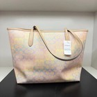 Coach Cda93 City Tote Bag In Rainbow Signature Canvas Silver  Sand Multi Nwt