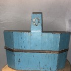 Vintage Large Wood wooden Chinese Square Grain Bucket basket Blue  10x13 Inches