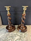 Pair Set Antique  Open Barley Twist Candlesticks Candle Holder Brass 10 Inch