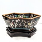 Vintage Chinese Famille Rose Porcelain Jiaquing Planter Bowl Wood Stand 10 