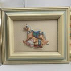 Vintage Teddy Bear Rocking Horse Nursery Wall Art Set Framed Baby Decor