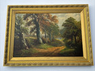 Antique Impressionist Painting Landscape Signed Bond 19th Century Path Large Oil