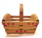 Vintage 1980 s Handcrafted Solid Pine Wood Red Apple Basket W Bentwood Handle