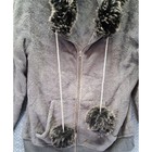 Cirque Du Soleil Crystal Gray Fleece Faux Fur Trim Pom Pom Zip Hoodie Medium
