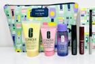 New Clinique 8 Piece Kate Spade Makeup Bag  Set Cleanser  Lotion  Liner Lipstick