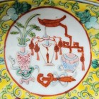 Antique Chinese Famille Rose Jaune Porcelain Dish Plate Qianlong Mun Shou Bats