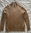 Men   s Ralph Lauren Polo Cable Knit Zip Sweater - Lt - Camel - New - Msrp  148
