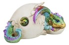 Oceanic Turquoise Green Iridescent Baby Dragon In Egg Shell With Gem Figurine