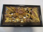 Antique Oriental Wood Hand Carved Wall Panel Plaque Birds Lotus Gilded 10 75  W