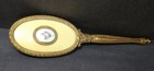 Vintage Hair Brush Vanity Metal And Wood 11  Flower Rose Ornnate Gold brass Tone