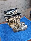 Women   s Zebra Animal Print Pull-on Rubber Rain Boots Round Toe 6